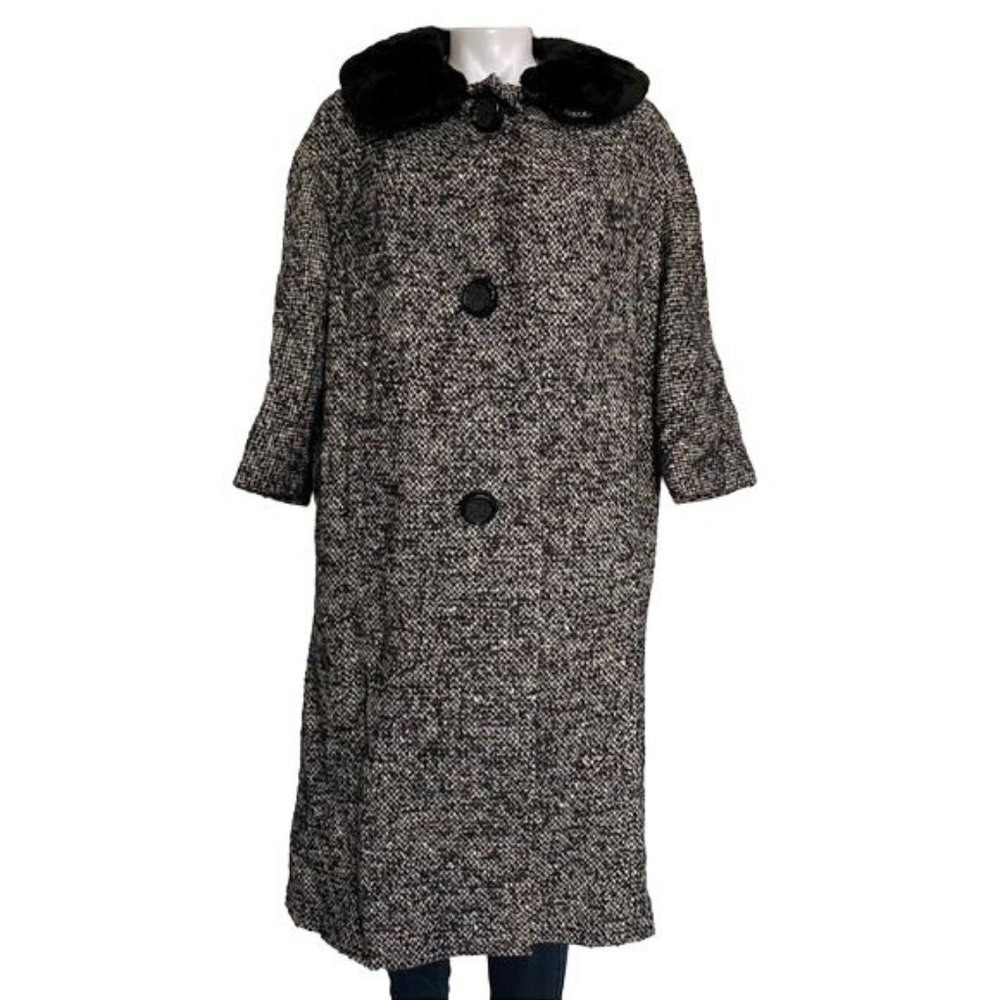 Vintage Livingston Bros Berriege Wool Fur Coat Black & White Fur CollarJacket Si - Picture 4 of 11